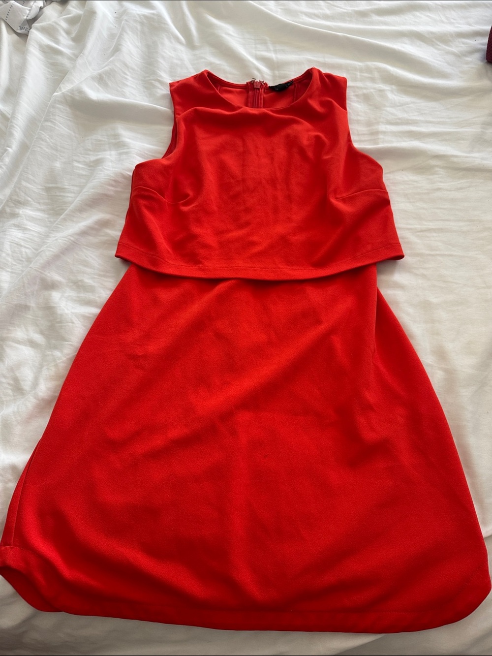 Red Sleeveless Layered A-Line Dress with Dolphin Hem